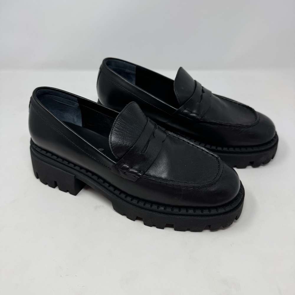 Free People Black Leather Lug Sole Penny Loafers